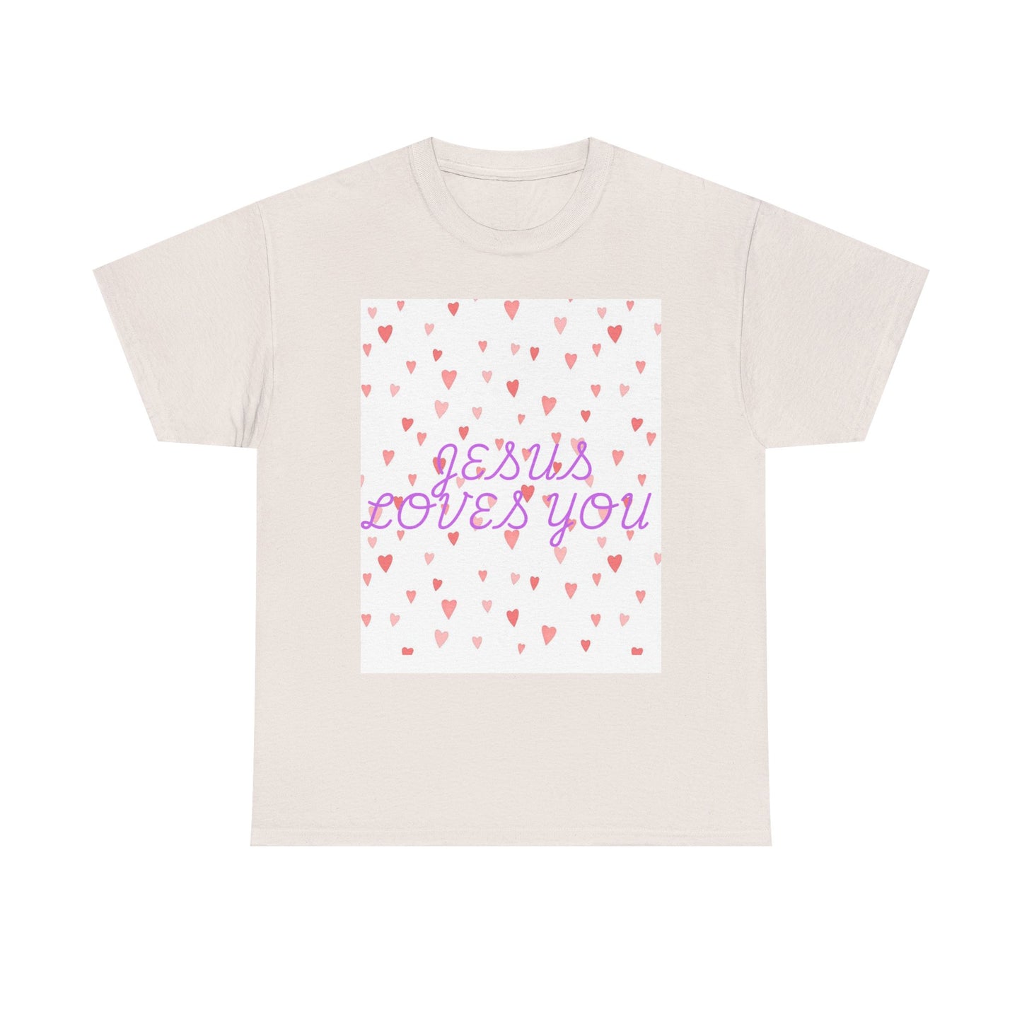 Jesus Loves You Heavy Cotton Tee - Unisex Heart Design T-Shirt for Faith and Inspiration