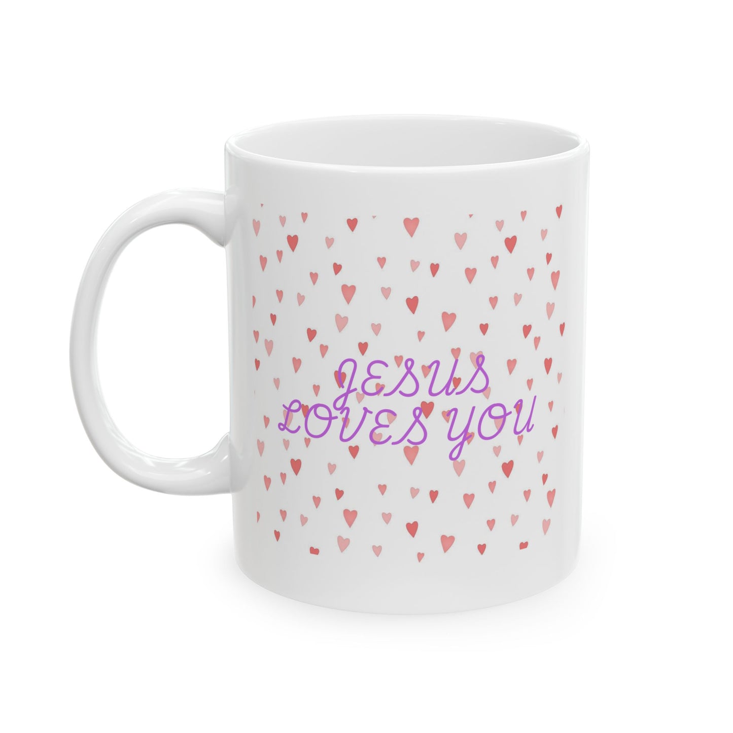 Jesus Loves You Ceramic Mug - Heart Pattern, Inspirational Gift for Coffee Lovers