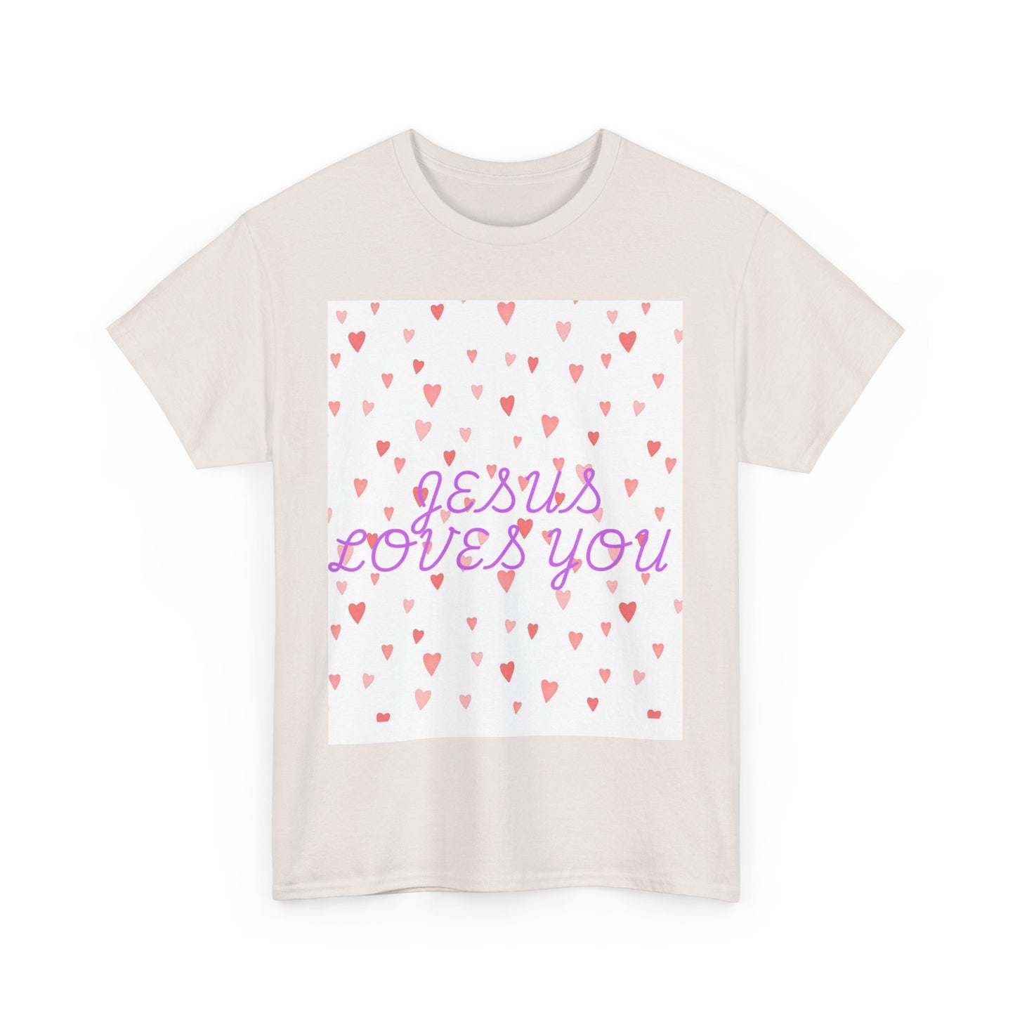 Jesus Loves You Heavy Cotton Tee - Unisex Heart Design T-Shirt for Faith and Inspiration
