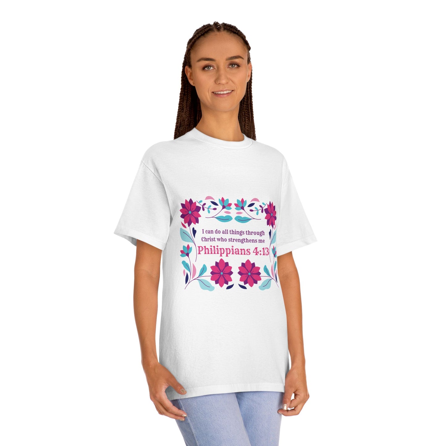 Inspirational Floral Unisex Classic Tee - Philippians 4:13