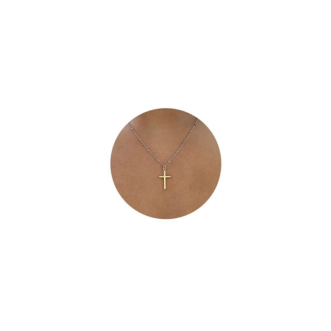 Tewiky Diamond Cross Necklace for women-Dainty 14k Gold Cubic Zirconia Pendant Necklaces Simple Gold Cross Pendant Necklace Cute Tiny Gold Jewelry