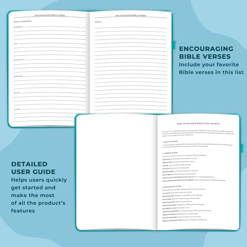 Bible Study Journal - Church Notes Notebook for Note Taking & Reflection - Guided Bible Study Notebook - Faith-Based Religious Gifts & Bible Study Supplies (Aquamarine)