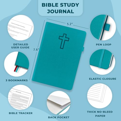 Bible Study Journal - Church Notes Notebook for Note Taking & Reflection - Guided Bible Study Notebook - Faith-Based Religious Gifts & Bible Study Supplies (Aquamarine)