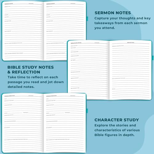 Bible Study Journal - Church Notes Notebook for Note Taking & Reflection - Guided Bible Study Notebook - Faith-Based Religious Gifts & Bible Study Supplies (Aquamarine)