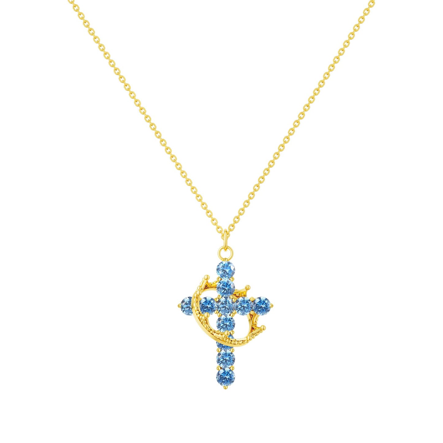 Tewiky Diamond Cross Necklace for women-Dainty 14k Gold Cubic Zirconia Pendant Necklaces Simple Gold Cross Pendant Necklace Cute Tiny Gold Jewelry