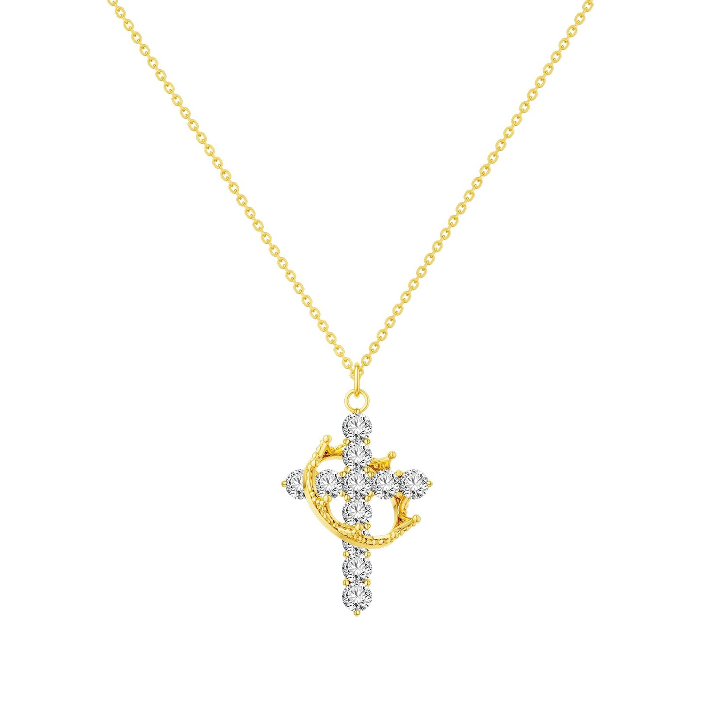 Tewiky Diamond Cross Necklace for women-Dainty 14k Gold Cubic Zirconia Pendant Necklaces Simple Gold Cross Pendant Necklace Cute Tiny Gold Jewelry