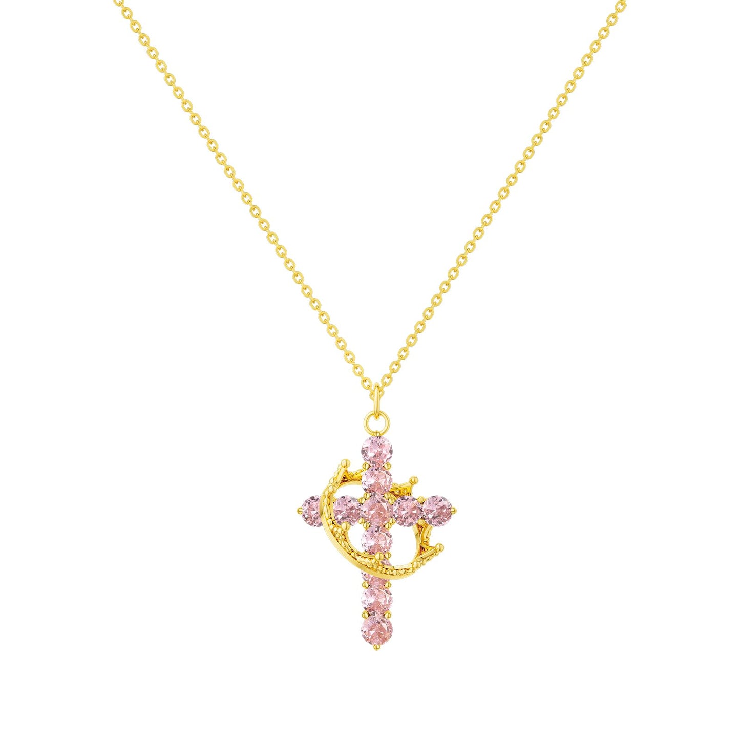 Tewiky Diamond Cross Necklace for women-Dainty 14k Gold Cubic Zirconia Pendant Necklaces Simple Gold Cross Pendant Necklace Cute Tiny Gold Jewelry