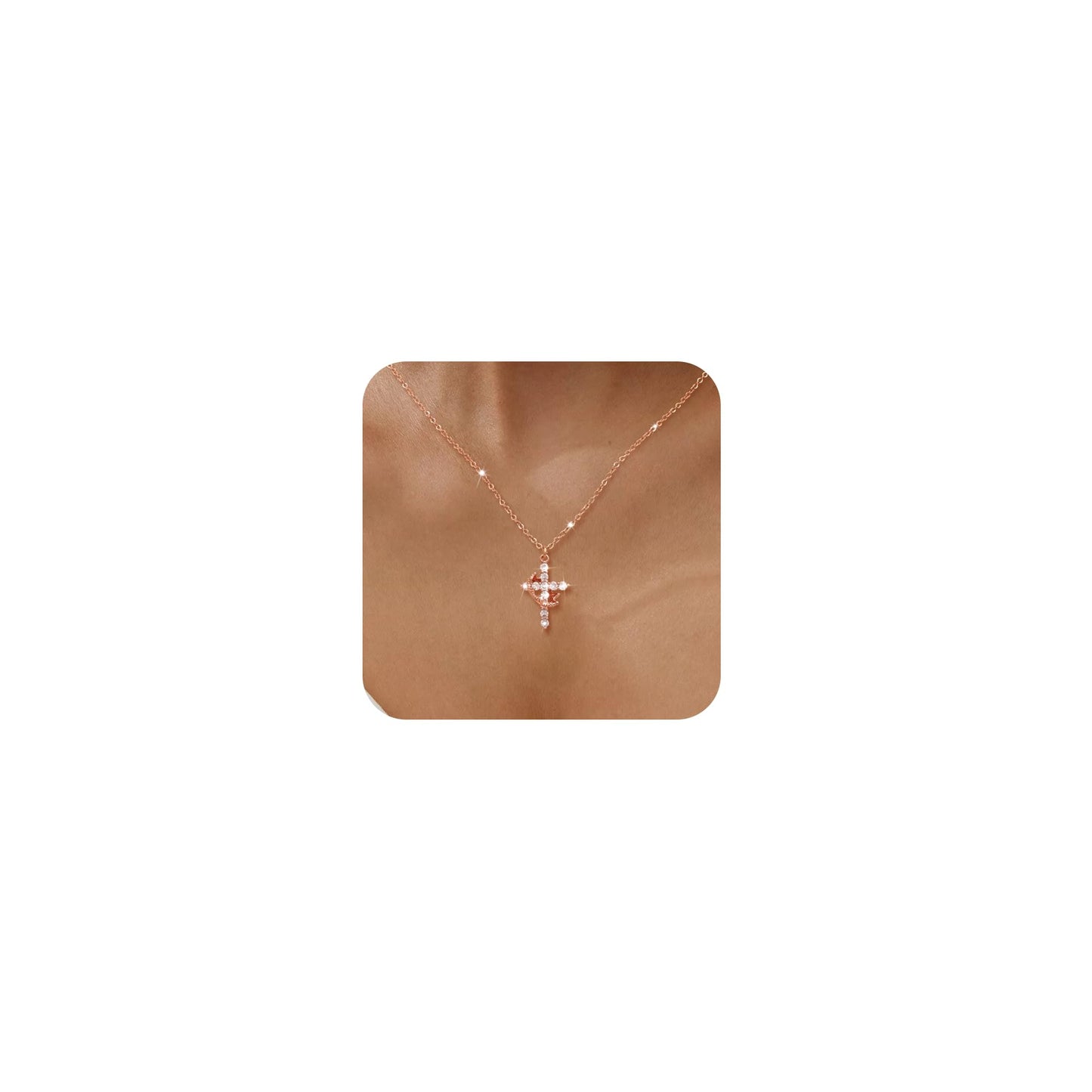 Tewiky Diamond Cross Necklace for women-Dainty 14k Gold Cubic Zirconia Pendant Necklaces Simple Gold Cross Pendant Necklace Cute Tiny Gold Jewelry