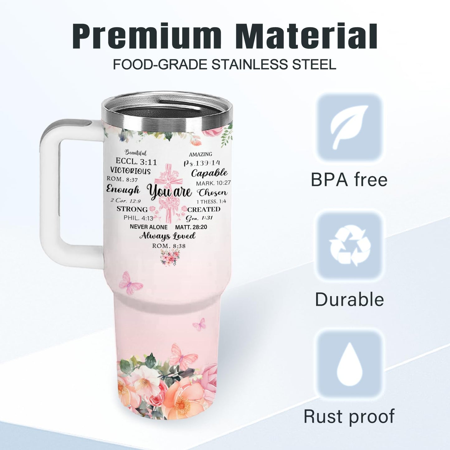 Christian Gifts for Women God Tumbler 40oz Pink Child of God Gifts Coffee Travel Cup - Inspirational Religious Birthday Catholic Spiritual Gift for Sister Friends, Baptism Confirmation Gift for Girls