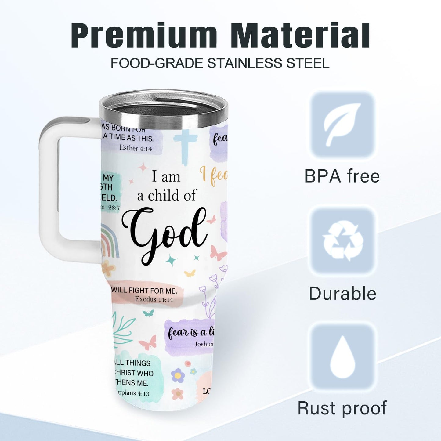 Christian Gifts for Women God Tumbler 40oz Pink Child of God Gifts Coffee Travel Cup - Inspirational Religious Birthday Catholic Spiritual Gift for Sister Friends, Baptism Confirmation Gift for Girls