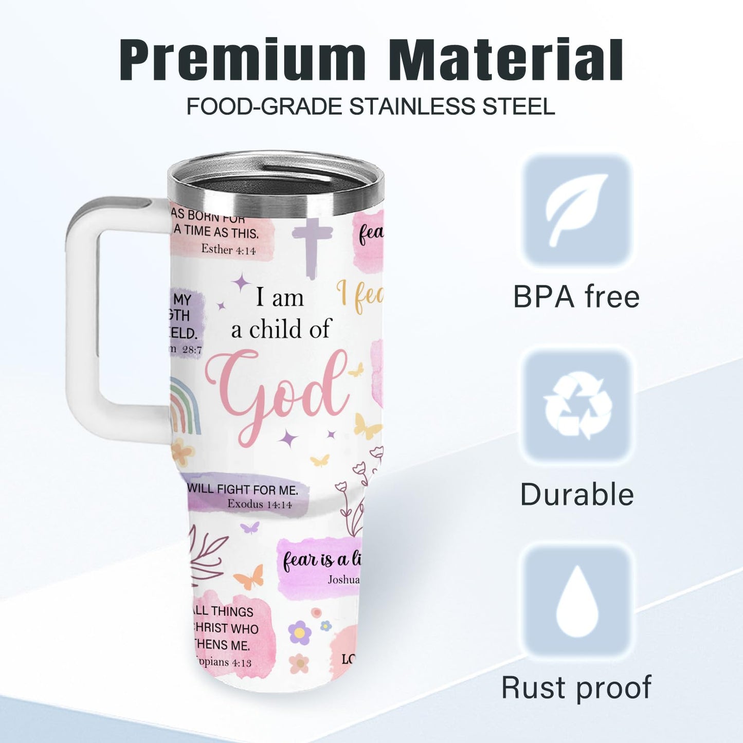 Christian Gifts for Women God Tumbler 40oz Pink Child of God Gifts Coffee Travel Cup - Inspirational Religious Birthday Catholic Spiritual Gift for Sister Friends, Baptism Confirmation Gift for Girls