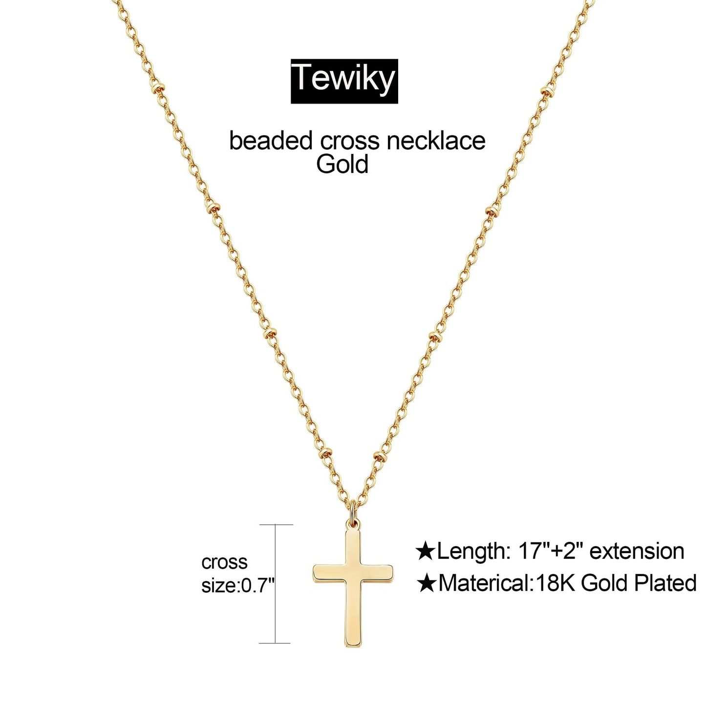 Tewiky Diamond Cross Necklace for women-Dainty 14k Gold Cubic Zirconia Pendant Necklaces Simple Gold Cross Pendant Necklace Cute Tiny Gold Jewelry