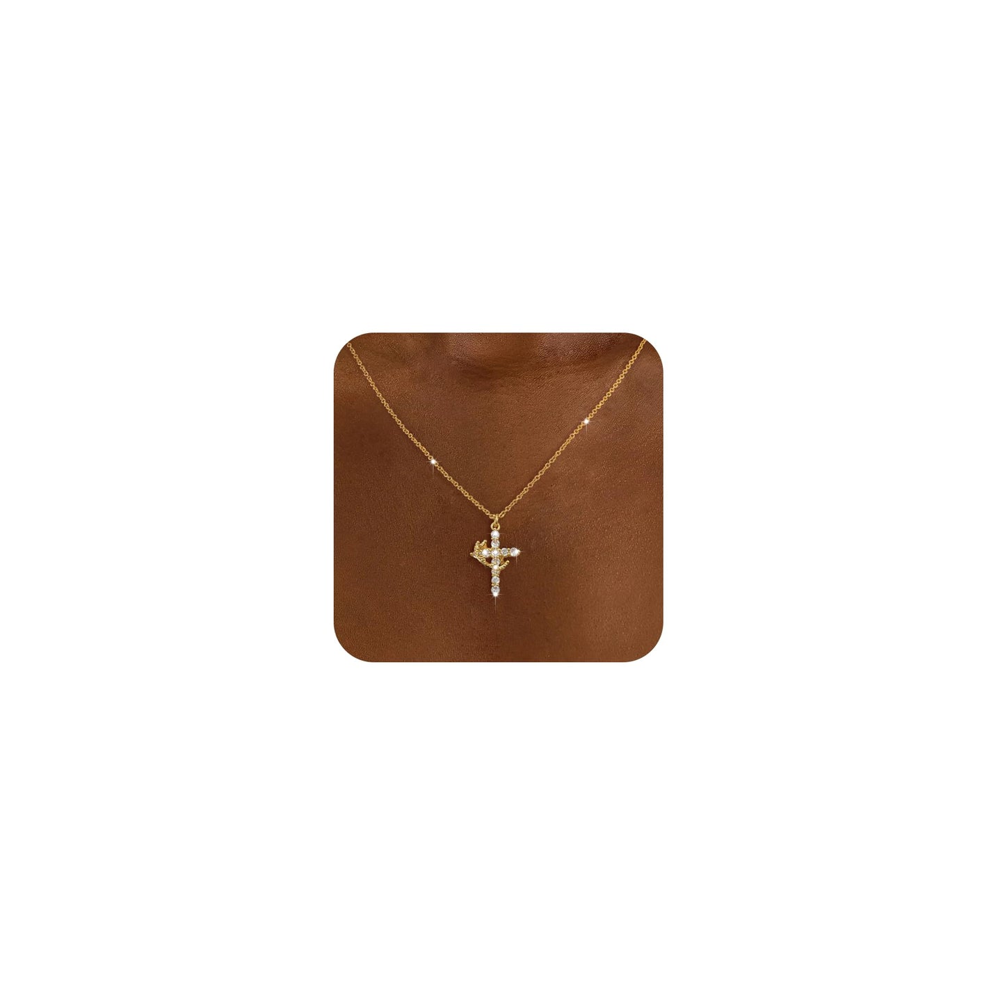 Tewiky Diamond Cross Necklace for women-Dainty 14k Gold Cubic Zirconia Pendant Necklaces Simple Gold Cross Pendant Necklace Cute Tiny Gold Jewelry