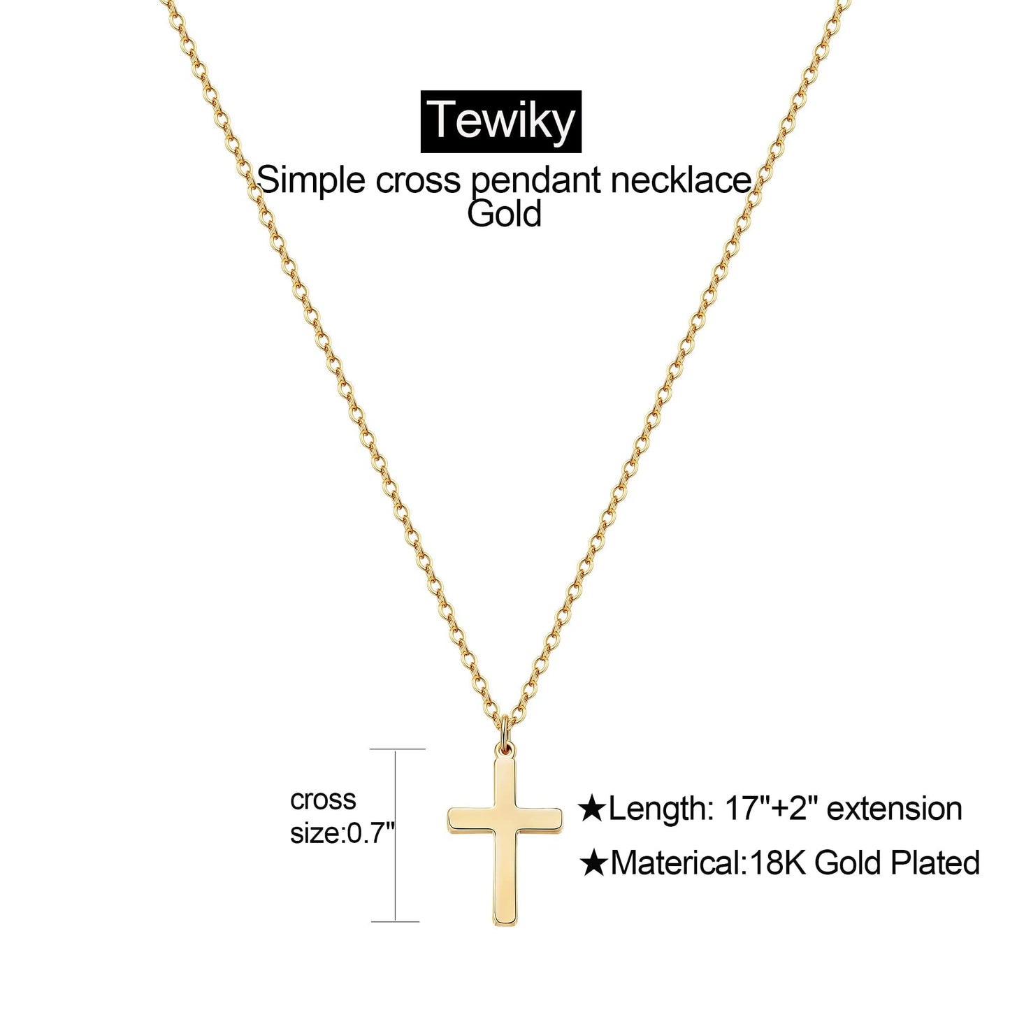 Tewiky Diamond Cross Necklace for women-Dainty 14k Gold Cubic Zirconia Pendant Necklaces Simple Gold Cross Pendant Necklace Cute Tiny Gold Jewelry
