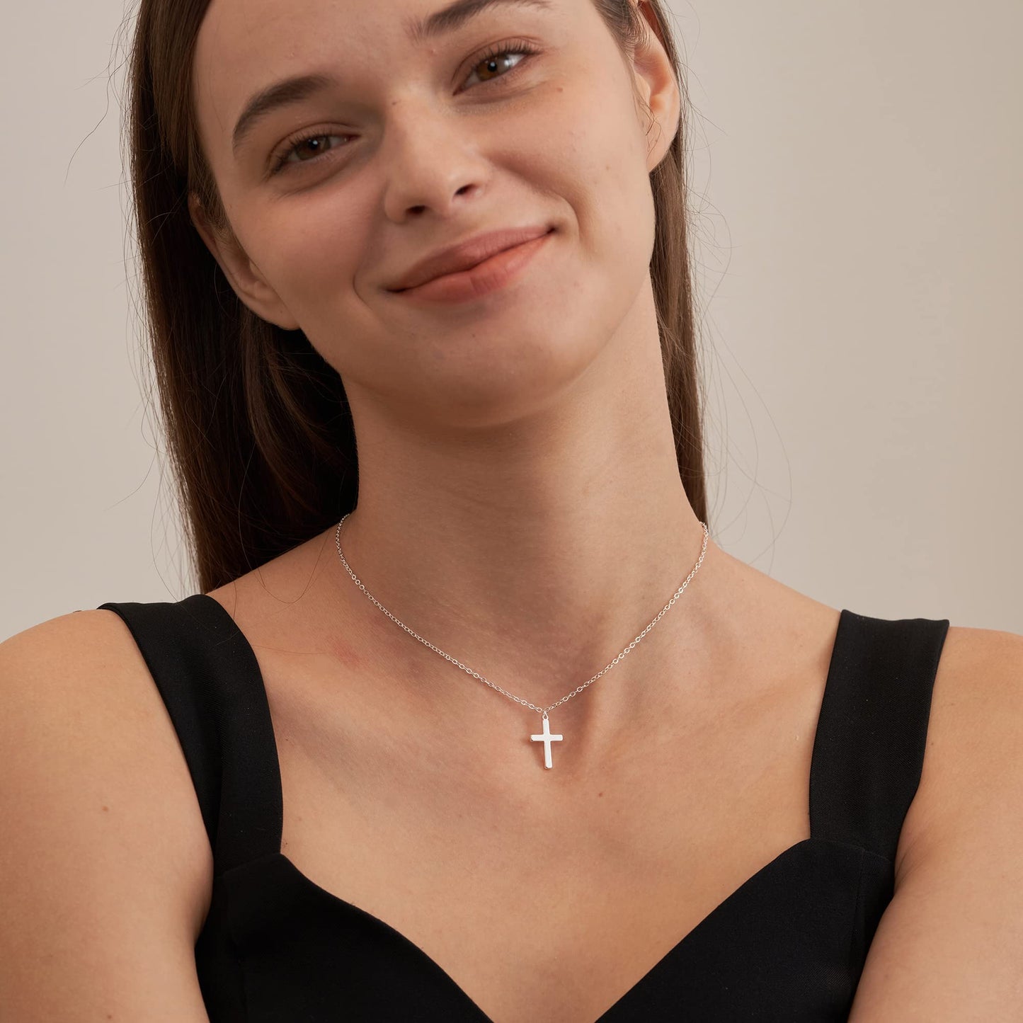 Tewiky Diamond Cross Necklace for women-Dainty 14k Gold Cubic Zirconia Pendant Necklaces Simple Gold Cross Pendant Necklace Cute Tiny Gold Jewelry
