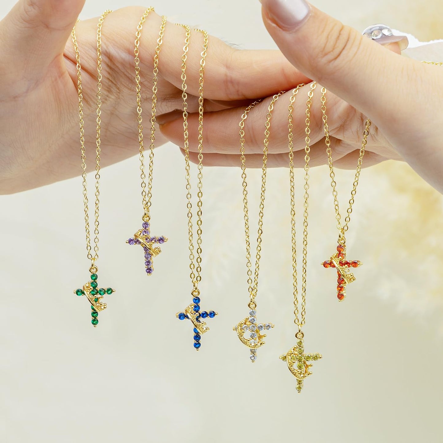 Tewiky Diamond Cross Necklace for women-Dainty 14k Gold Cubic Zirconia Pendant Necklaces Simple Gold Cross Pendant Necklace Cute Tiny Gold Jewelry