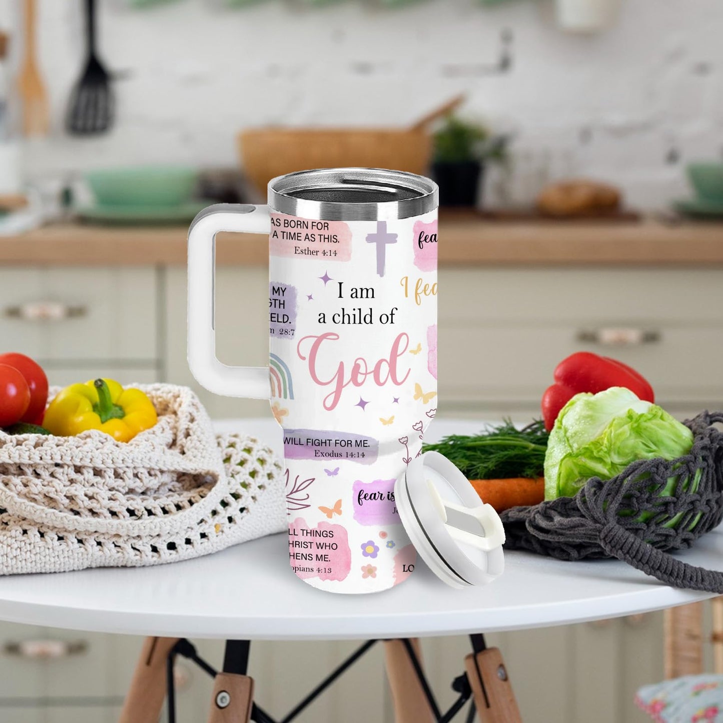 Christian Gifts for Women God Tumbler 40oz Pink Child of God Gifts Coffee Travel Cup - Inspirational Religious Birthday Catholic Spiritual Gift for Sister Friends, Baptism Confirmation Gift for Girls