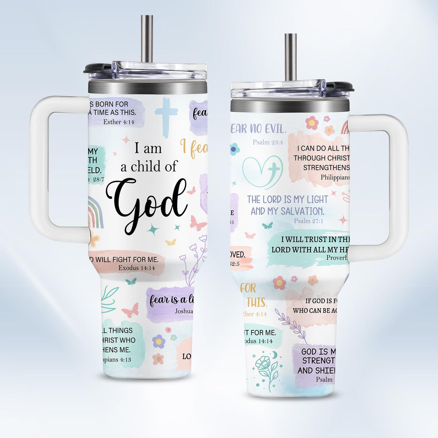 Christian Gifts for Women God Tumbler 40oz Pink Child of God Gifts Coffee Travel Cup - Inspirational Religious Birthday Catholic Spiritual Gift for Sister Friends, Baptism Confirmation Gift for Girls