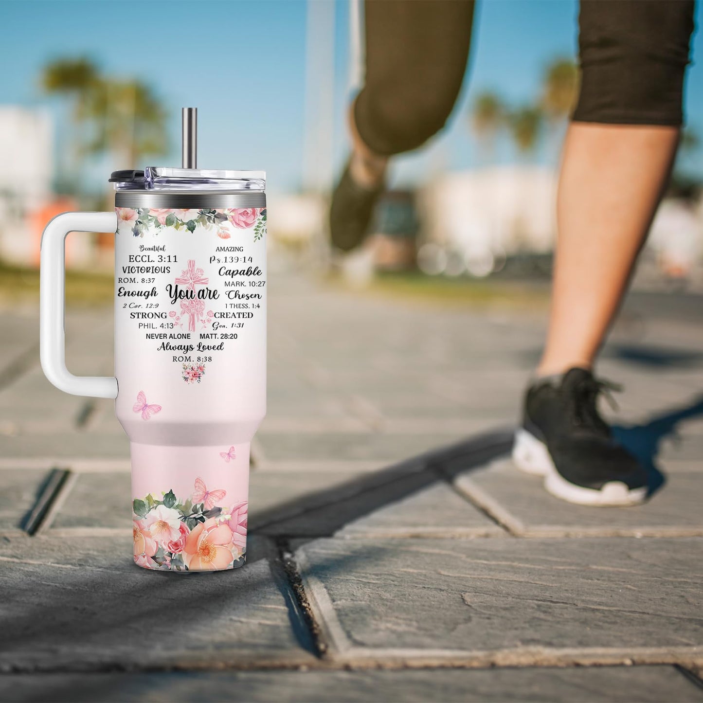 Christian Gifts for Women God Tumbler 40oz Pink Child of God Gifts Coffee Travel Cup - Inspirational Religious Birthday Catholic Spiritual Gift for Sister Friends, Baptism Confirmation Gift for Girls