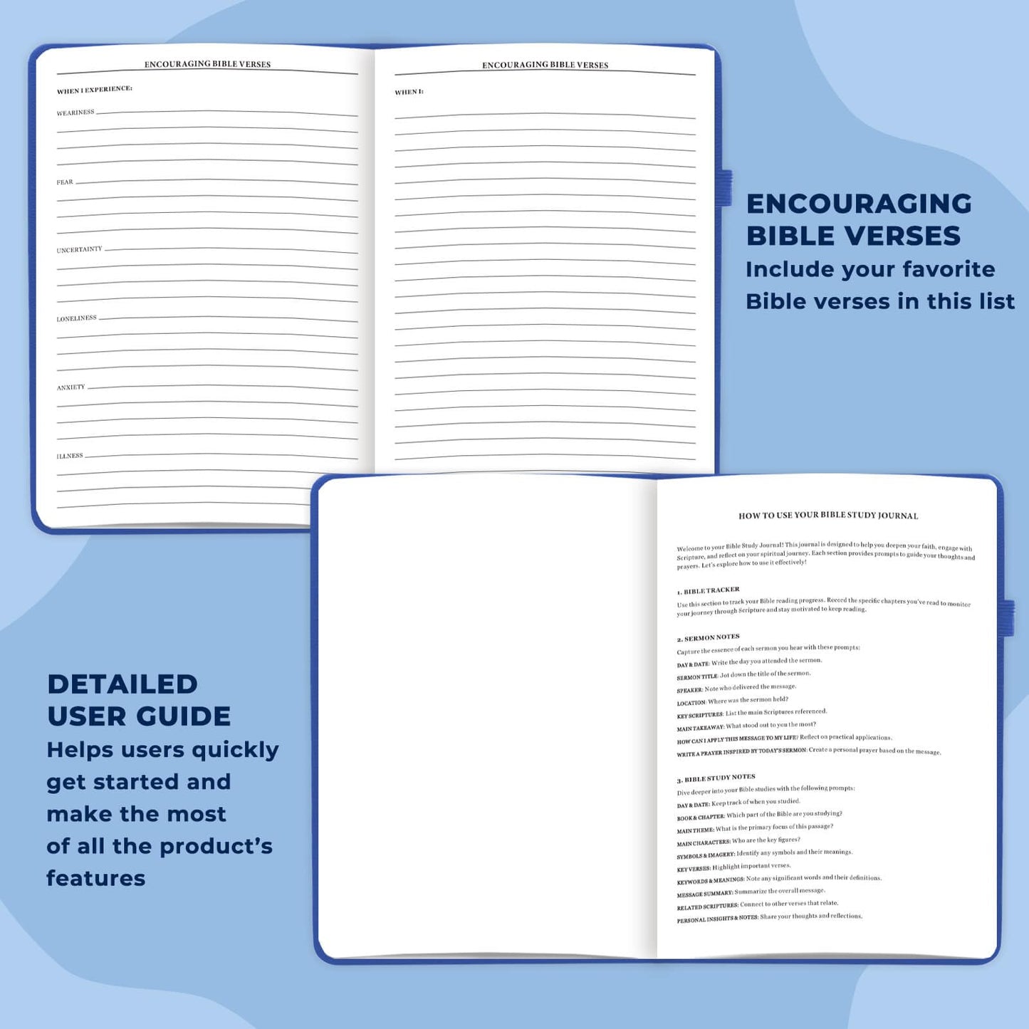 Bible Study Journal - Church Notes Notebook for Note Taking & Reflection - Guided Bible Study Notebook - Faith-Based Religious Gifts & Bible Study Supplies (Aquamarine)