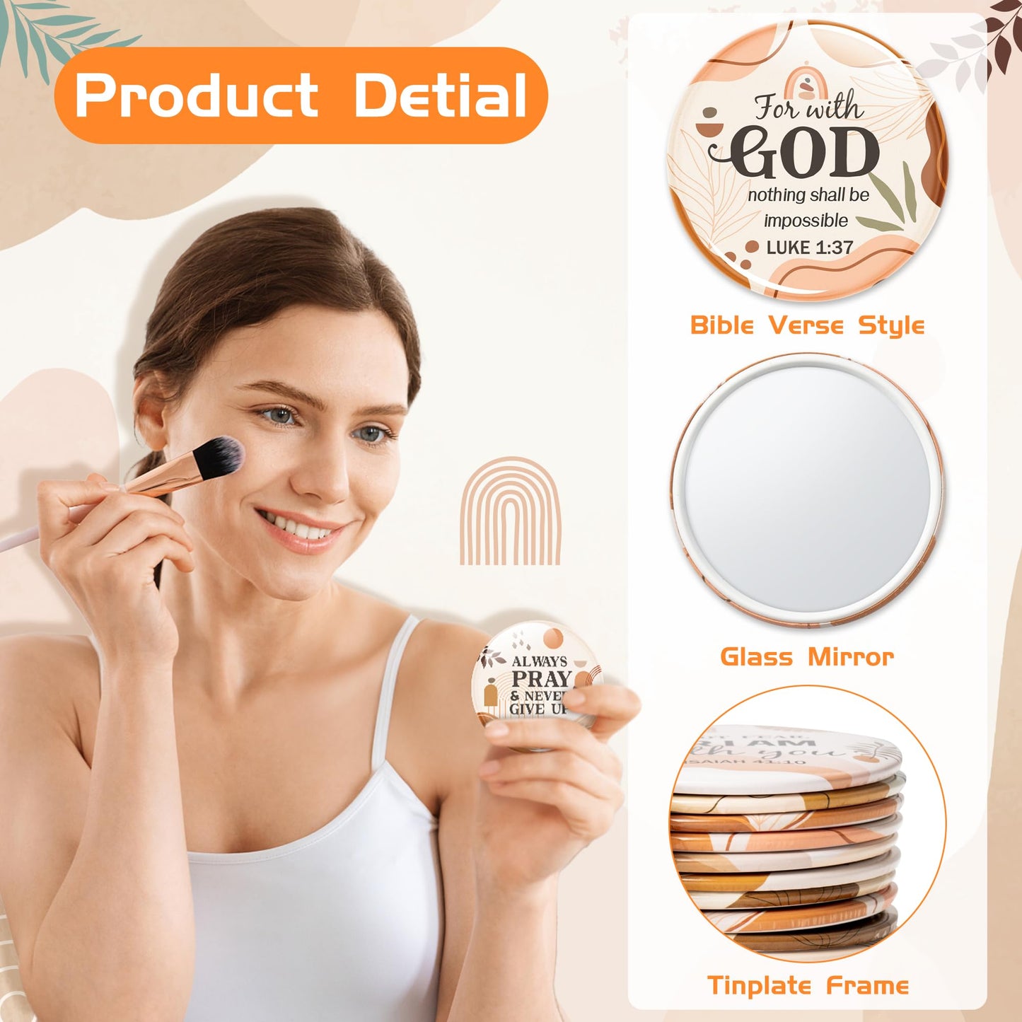 Y1tvei Christian Gifts Compact Mirror - 36Pcs Flower Cross God Say You are Bible Verse Mini Compact Mirrors Inspirational Small Portable Pocket Makeup Mirror for Purse Church Party Favors for Women