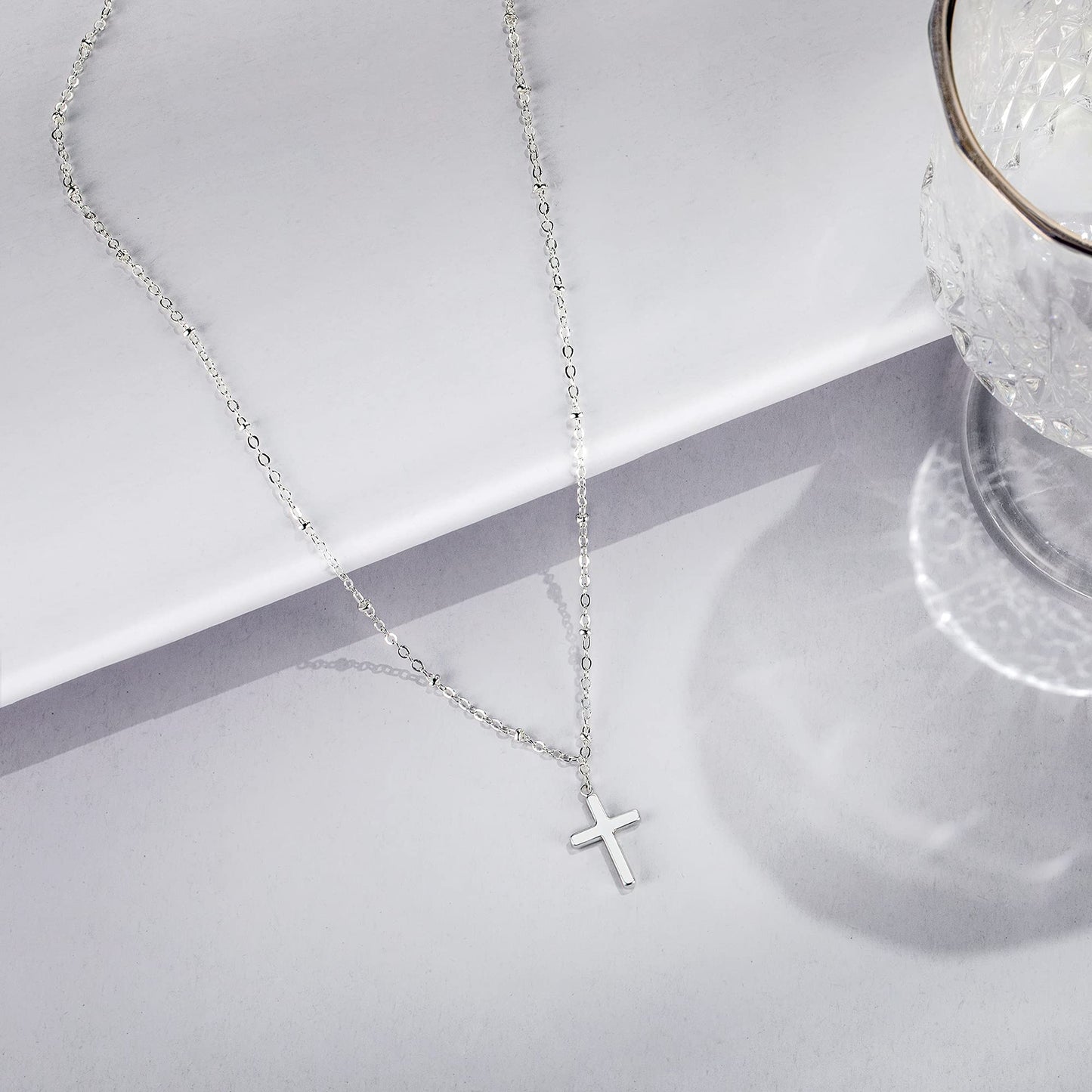 Tewiky Diamond Cross Necklace for women-Dainty 14k Gold Cubic Zirconia Pendant Necklaces Simple Gold Cross Pendant Necklace Cute Tiny Gold Jewelry