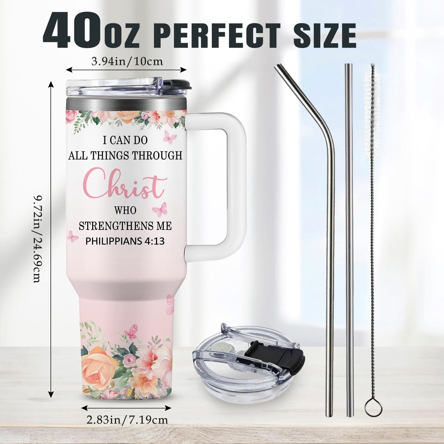 Christian Gifts for Women God Tumbler 40oz Pink Child of God Gifts Coffee Travel Cup - Inspirational Religious Birthday Catholic Spiritual Gift for Sister Friends, Baptism Confirmation Gift for Girls