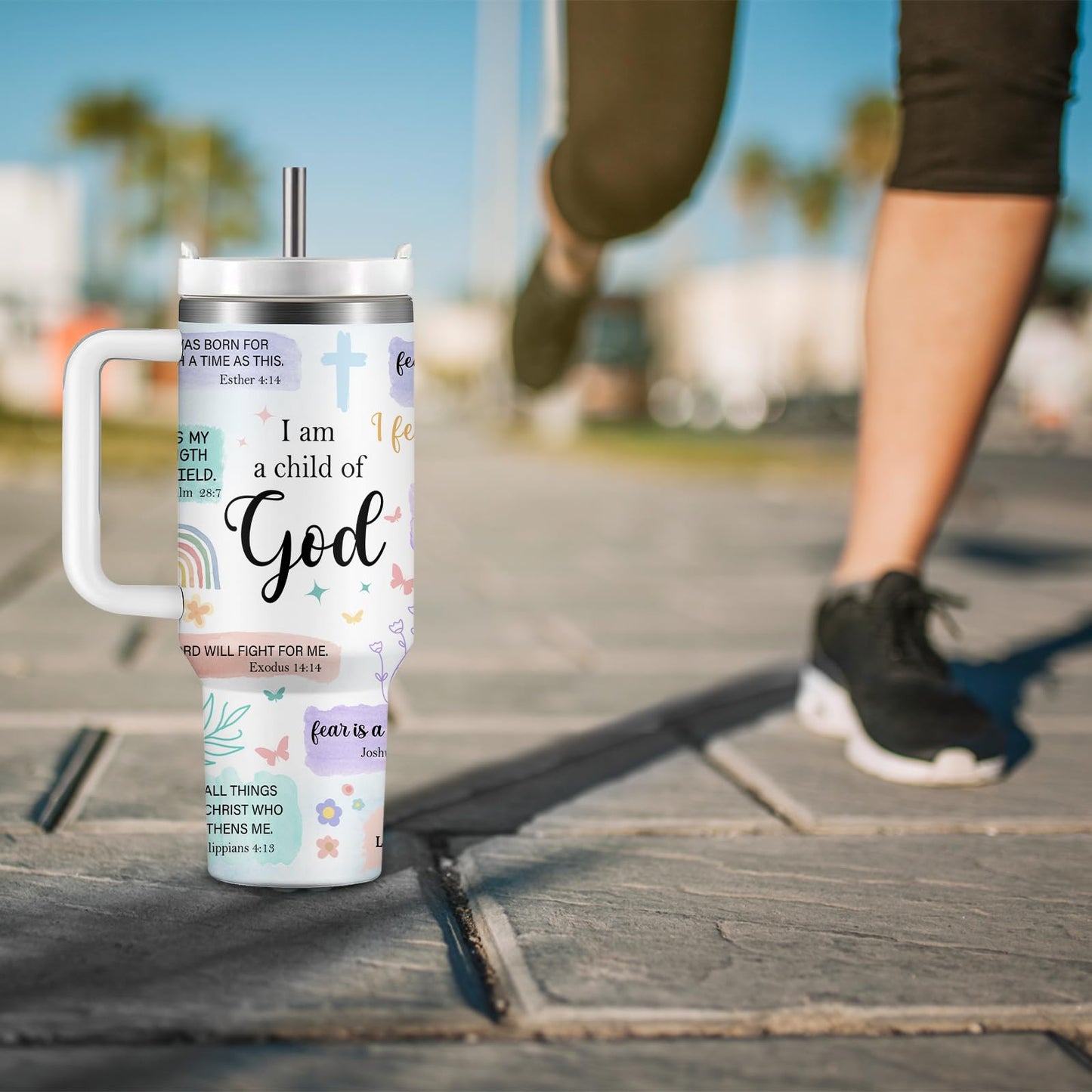 Christian Gifts for Women God Tumbler 40oz Pink Child of God Gifts Coffee Travel Cup - Inspirational Religious Birthday Catholic Spiritual Gift for Sister Friends, Baptism Confirmation Gift for Girls
