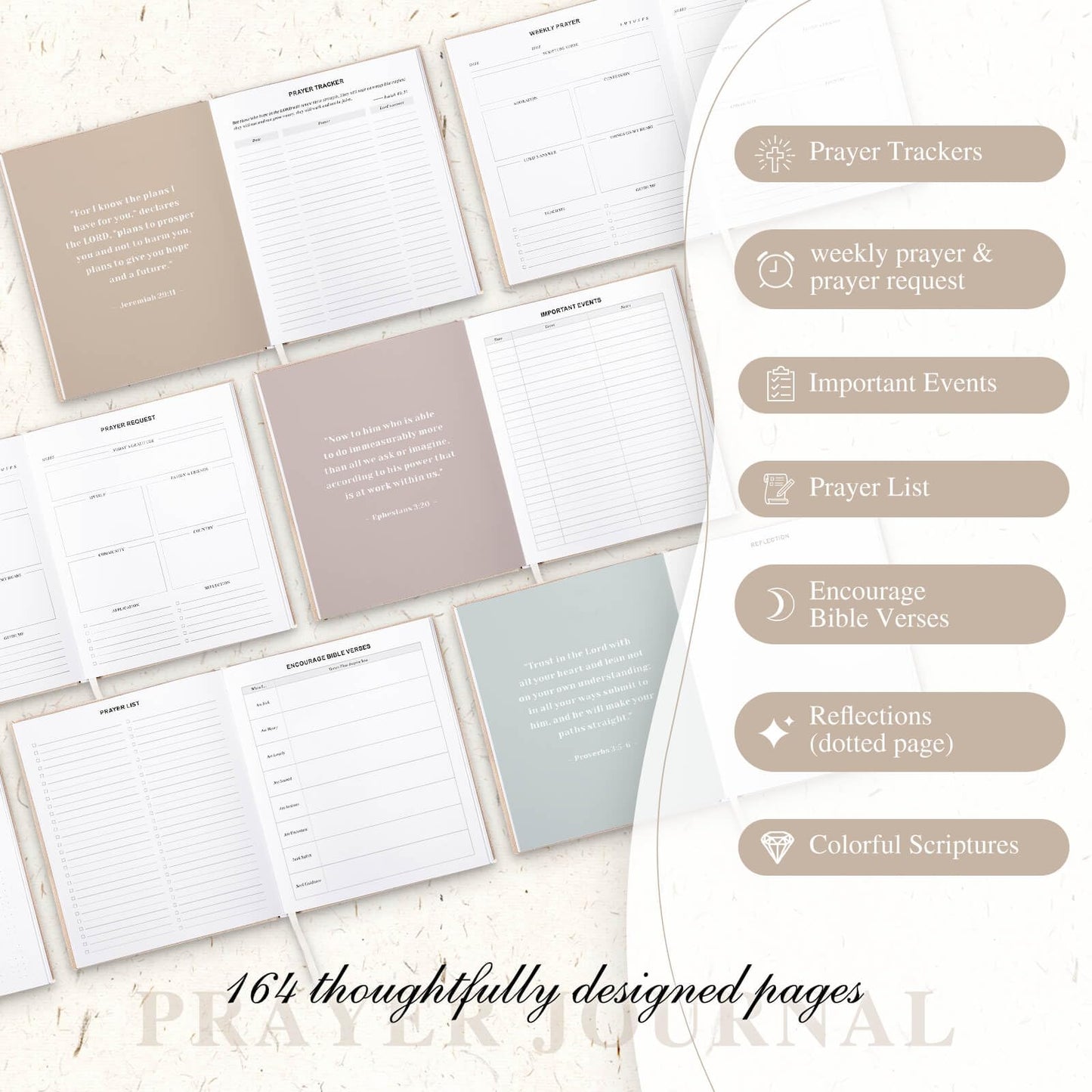 Lanpn Bible Prayer Journal for Women Men, 68 Weeks Linen Bible Study Journal Christian Prayer Notebook Planner with Scripture Verse, Devotional Journal Religious Christian Faith Gifts Women, Beige