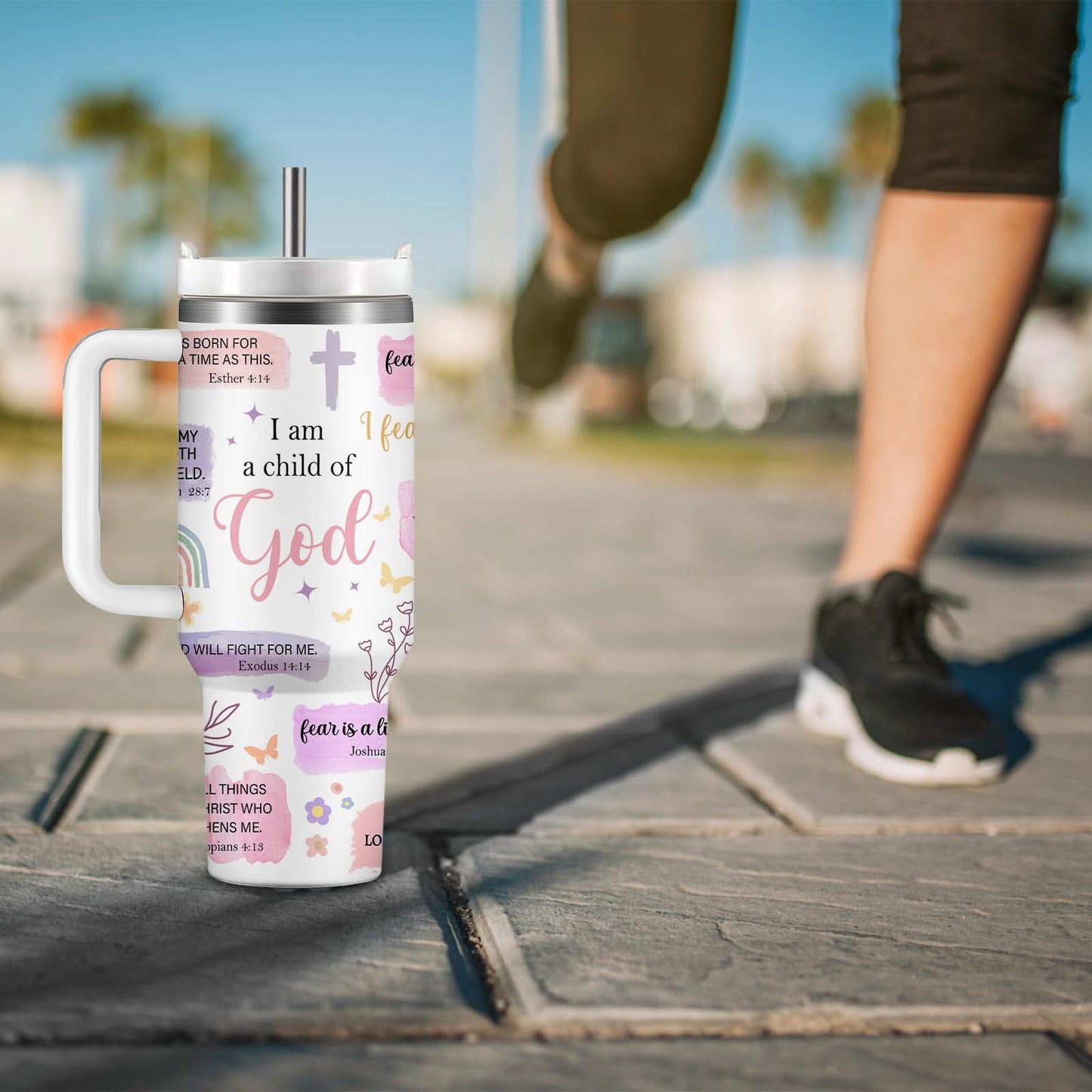 Christian Gifts for Women God Tumbler 40oz Pink Child of God Gifts Coffee Travel Cup - Inspirational Religious Birthday Catholic Spiritual Gift for Sister Friends, Baptism Confirmation Gift for Girls