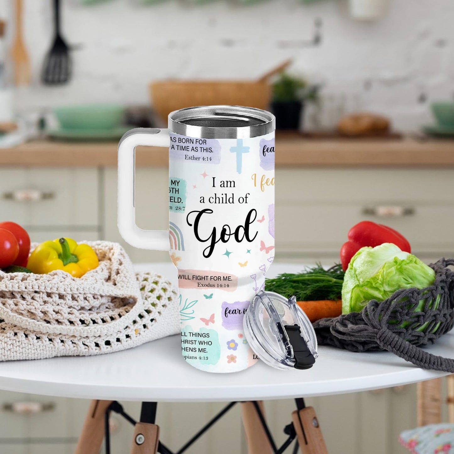 Christian Gifts for Women God Tumbler 40oz Pink Child of God Gifts Coffee Travel Cup - Inspirational Religious Birthday Catholic Spiritual Gift for Sister Friends, Baptism Confirmation Gift for Girls