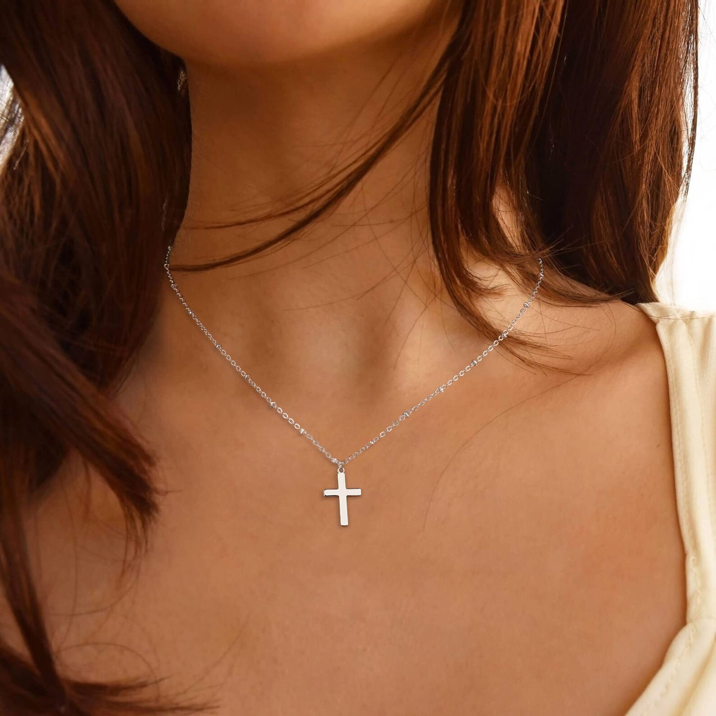 Tewiky Diamond Cross Necklace for women-Dainty 14k Gold Cubic Zirconia Pendant Necklaces Simple Gold Cross Pendant Necklace Cute Tiny Gold Jewelry