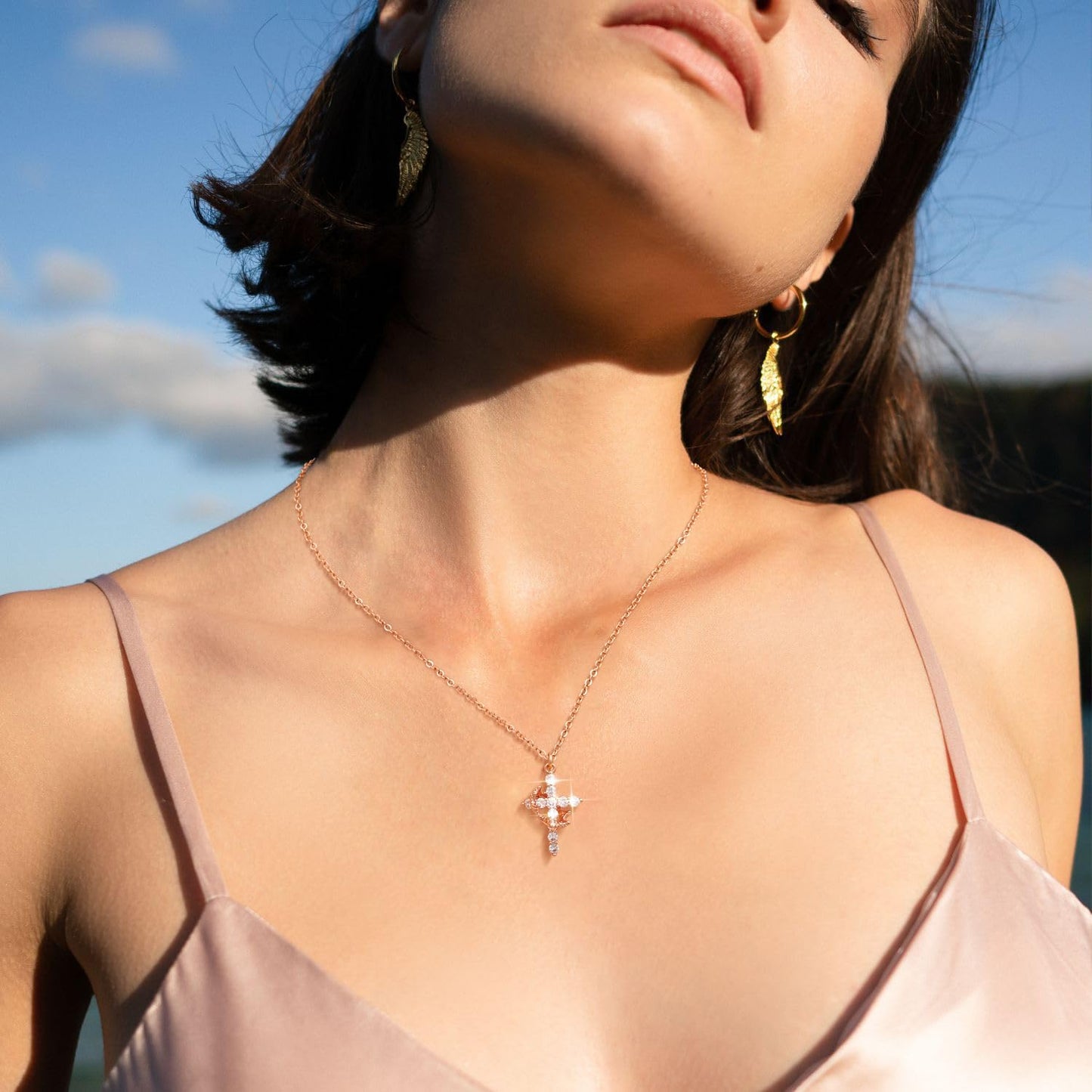 Tewiky Diamond Cross Necklace for women-Dainty 14k Gold Cubic Zirconia Pendant Necklaces Simple Gold Cross Pendant Necklace Cute Tiny Gold Jewelry