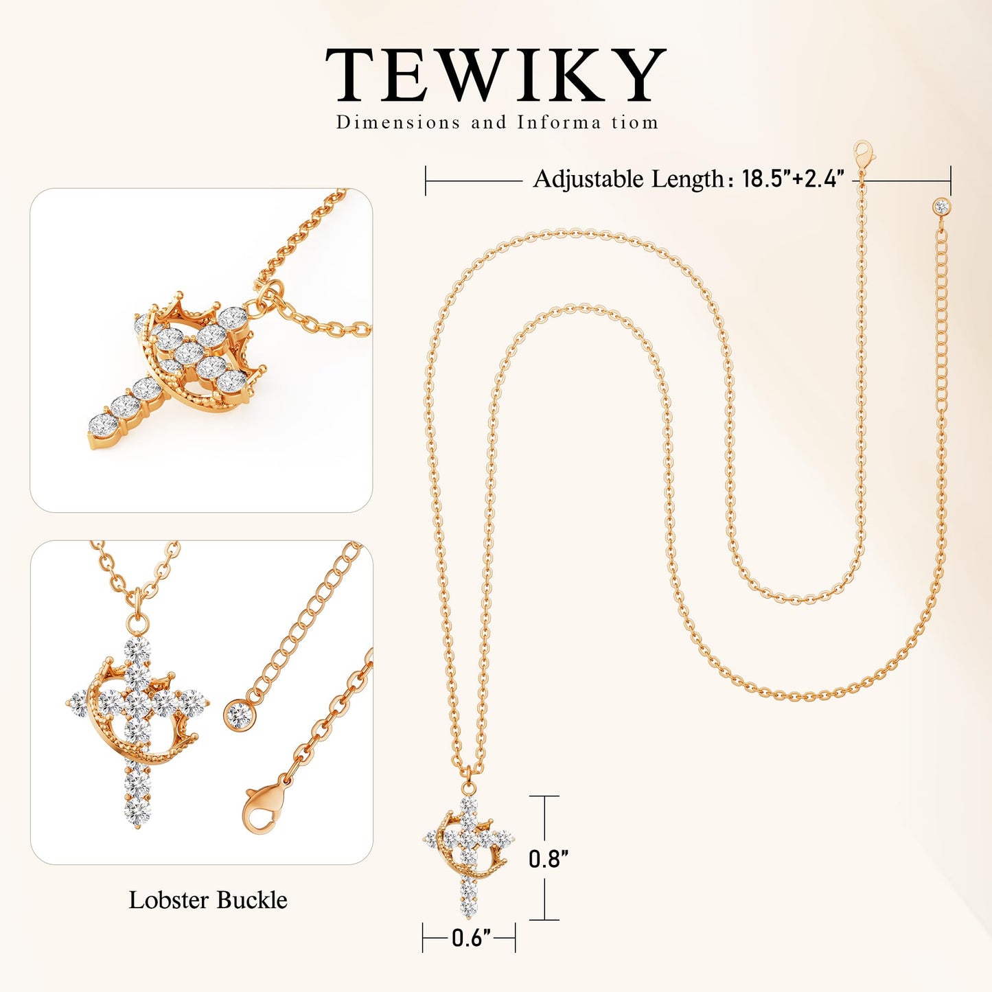 Tewiky Diamond Cross Necklace for women-Dainty 14k Gold Cubic Zirconia Pendant Necklaces Simple Gold Cross Pendant Necklace Cute Tiny Gold Jewelry