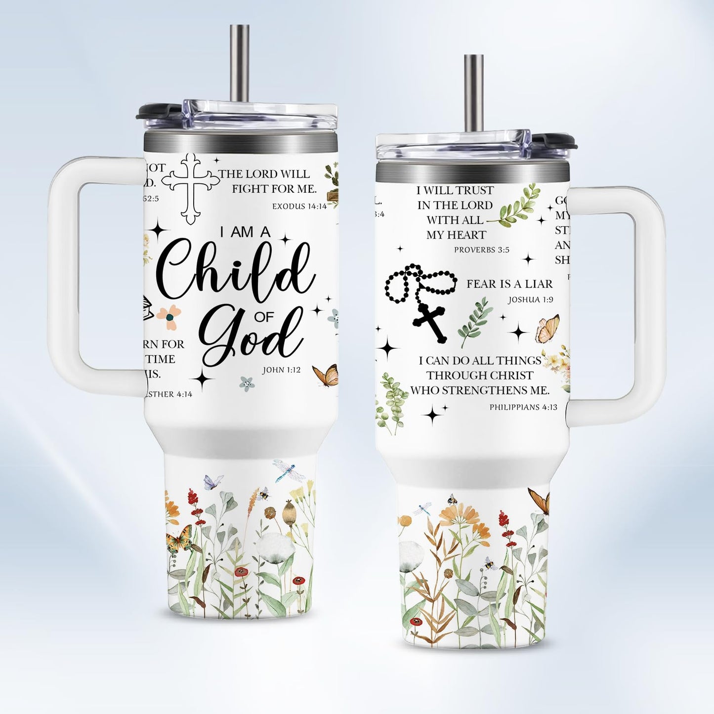 Christian Gifts for Women God Tumbler 40oz Pink Child of God Gifts Coffee Travel Cup - Inspirational Religious Birthday Catholic Spiritual Gift for Sister Friends, Baptism Confirmation Gift for Girls
