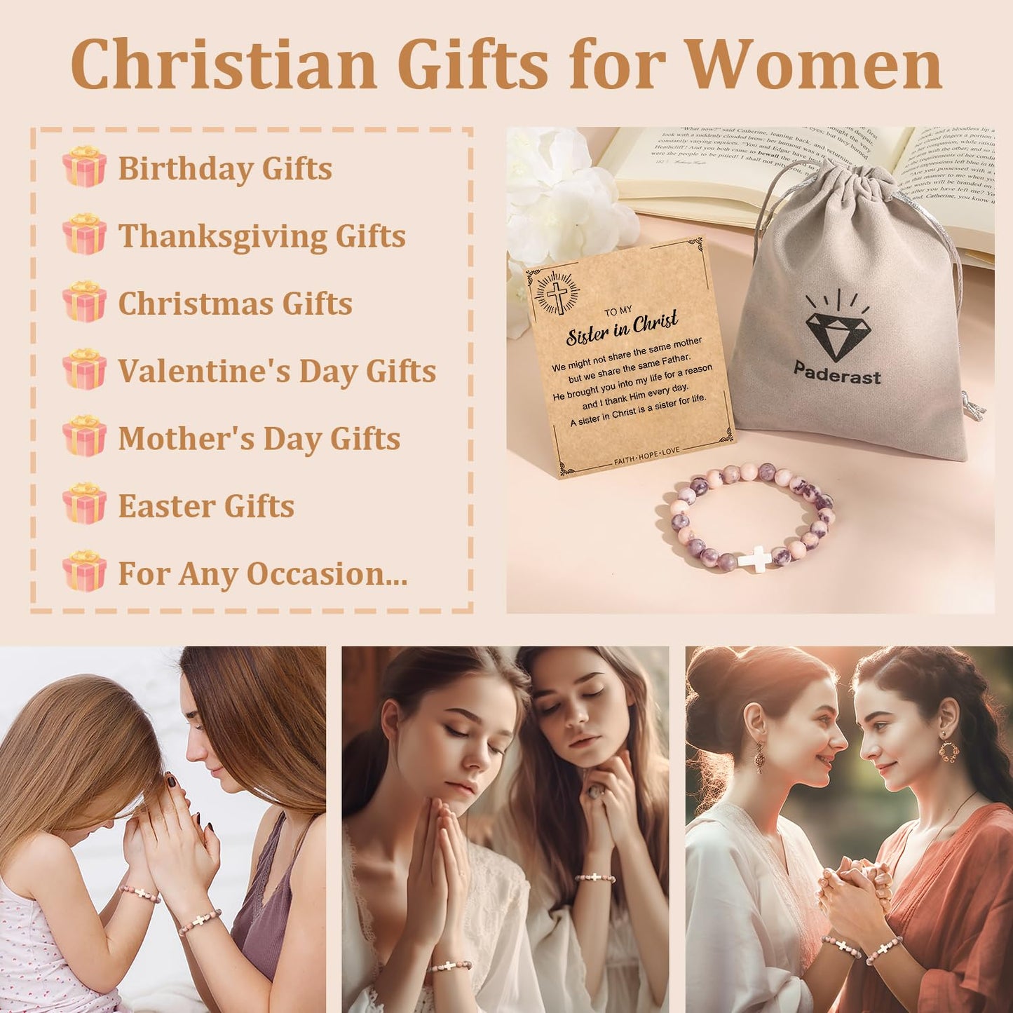 Christian Easter Gifts – Religious Cross Bracelet Faith Jewelry for Women
