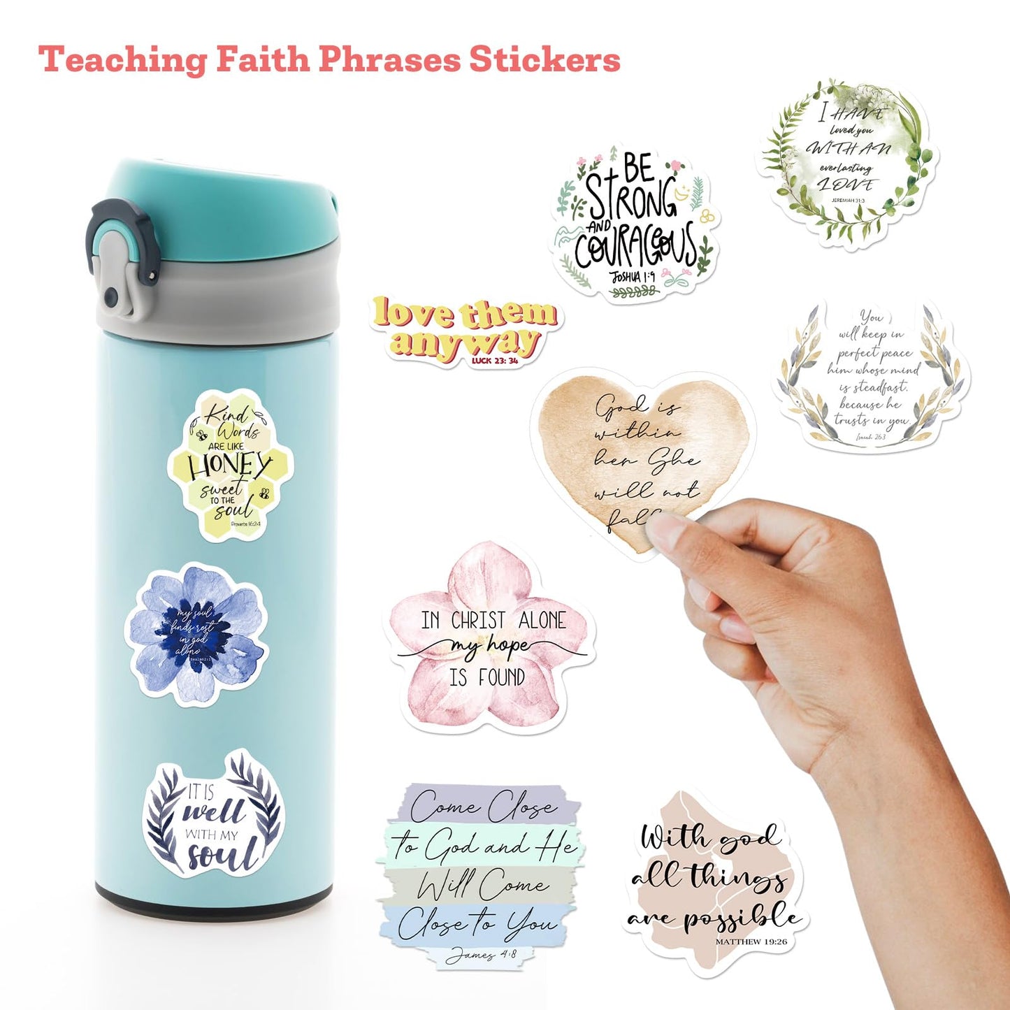 50PCS Bible Verse Stickers: Inspirational Christian Stickers for Easter Gifts, Women, Men, Teens - Perfect for Water Bottle, Laptop, Bible