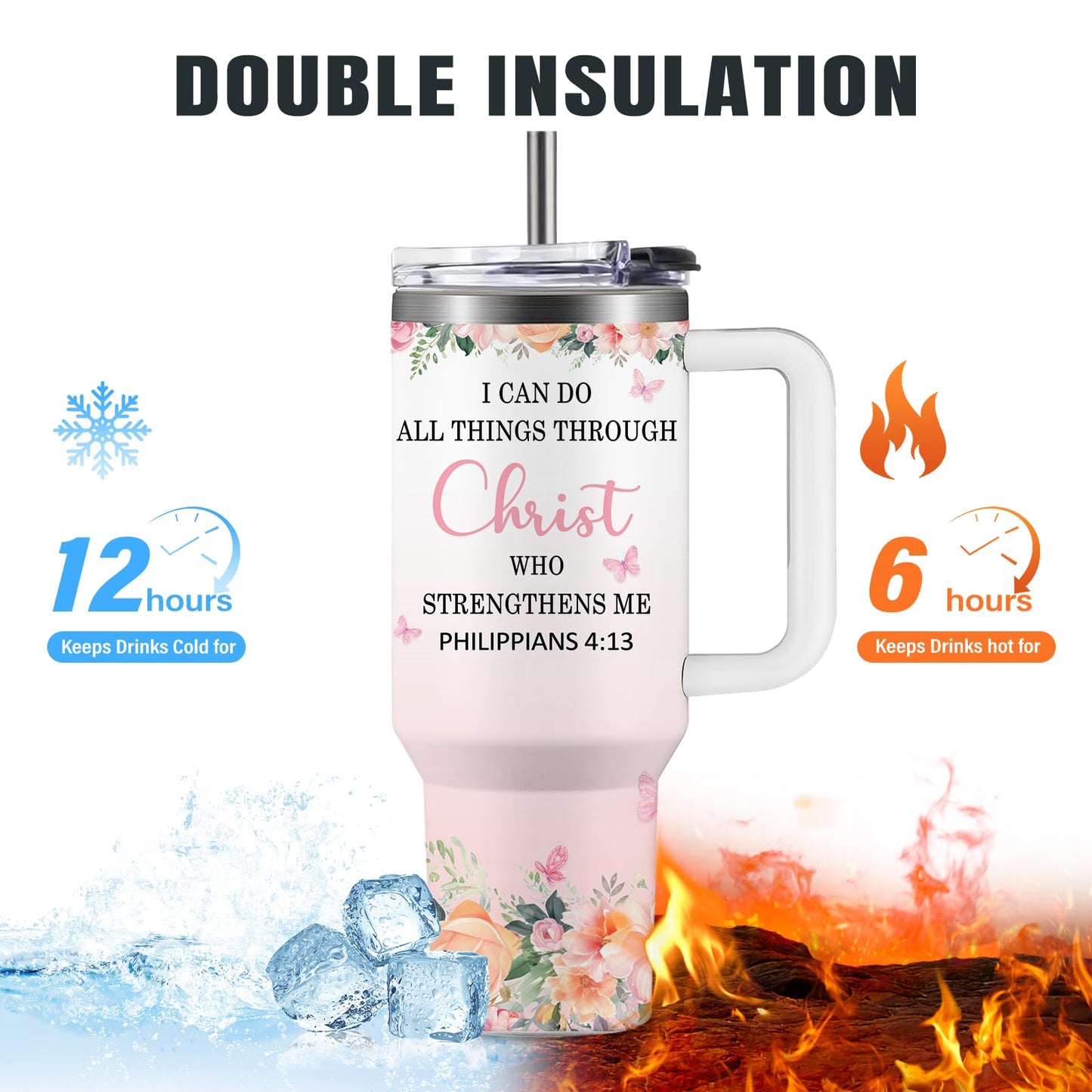 Christian Gifts for Women God Tumbler 40oz Pink Child of God Gifts Coffee Travel Cup - Inspirational Religious Birthday Catholic Spiritual Gift for Sister Friends, Baptism Confirmation Gift for Girls