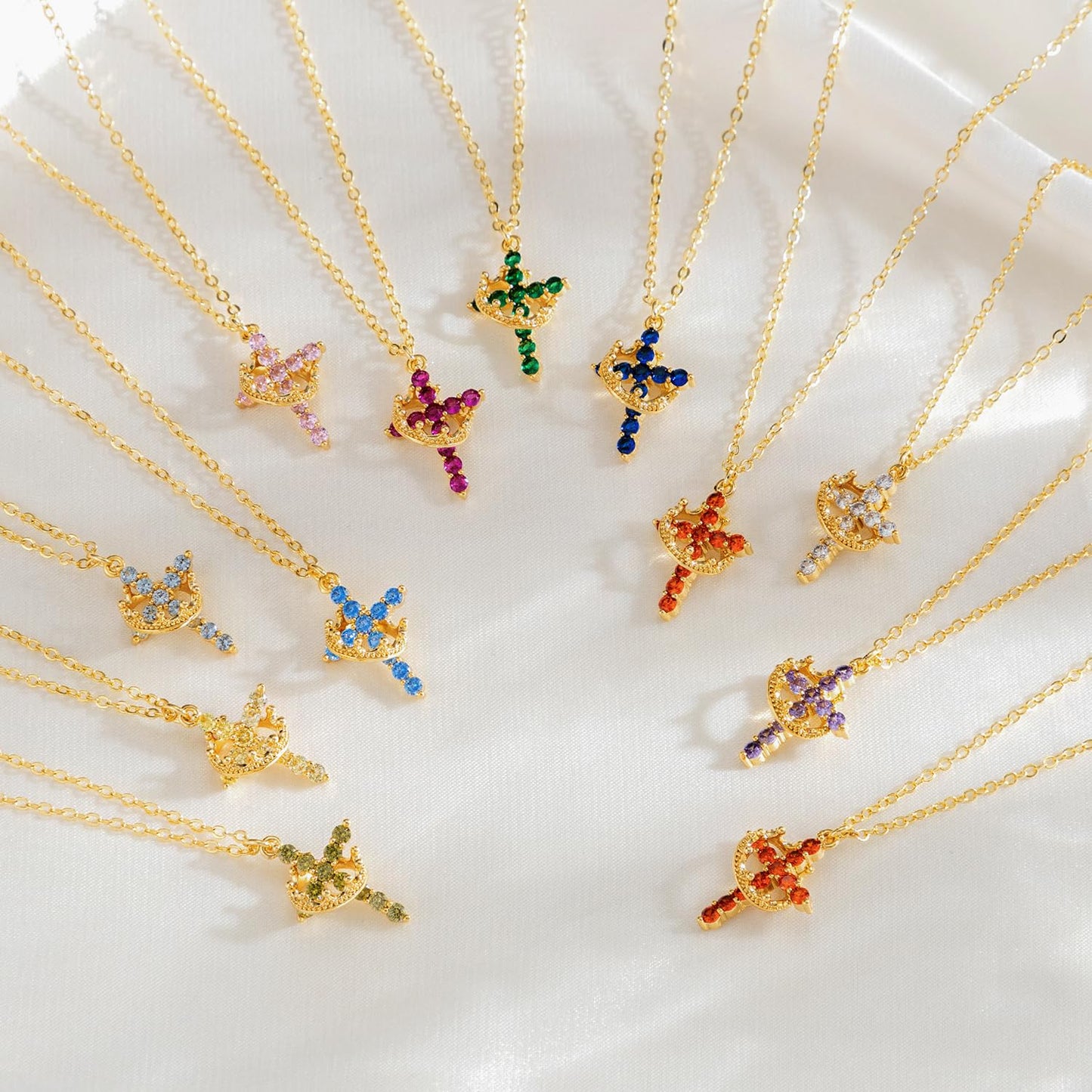 Tewiky Diamond Cross Necklace for women-Dainty 14k Gold Cubic Zirconia Pendant Necklaces Simple Gold Cross Pendant Necklace Cute Tiny Gold Jewelry