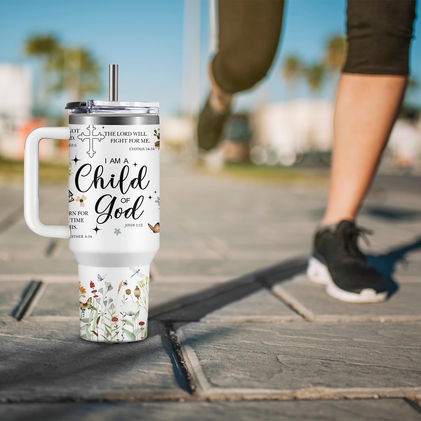 Christian Gifts for Women God Tumbler 40oz Pink Child of God Gifts Coffee Travel Cup - Inspirational Religious Birthday Catholic Spiritual Gift for Sister Friends, Baptism Confirmation Gift for Girls