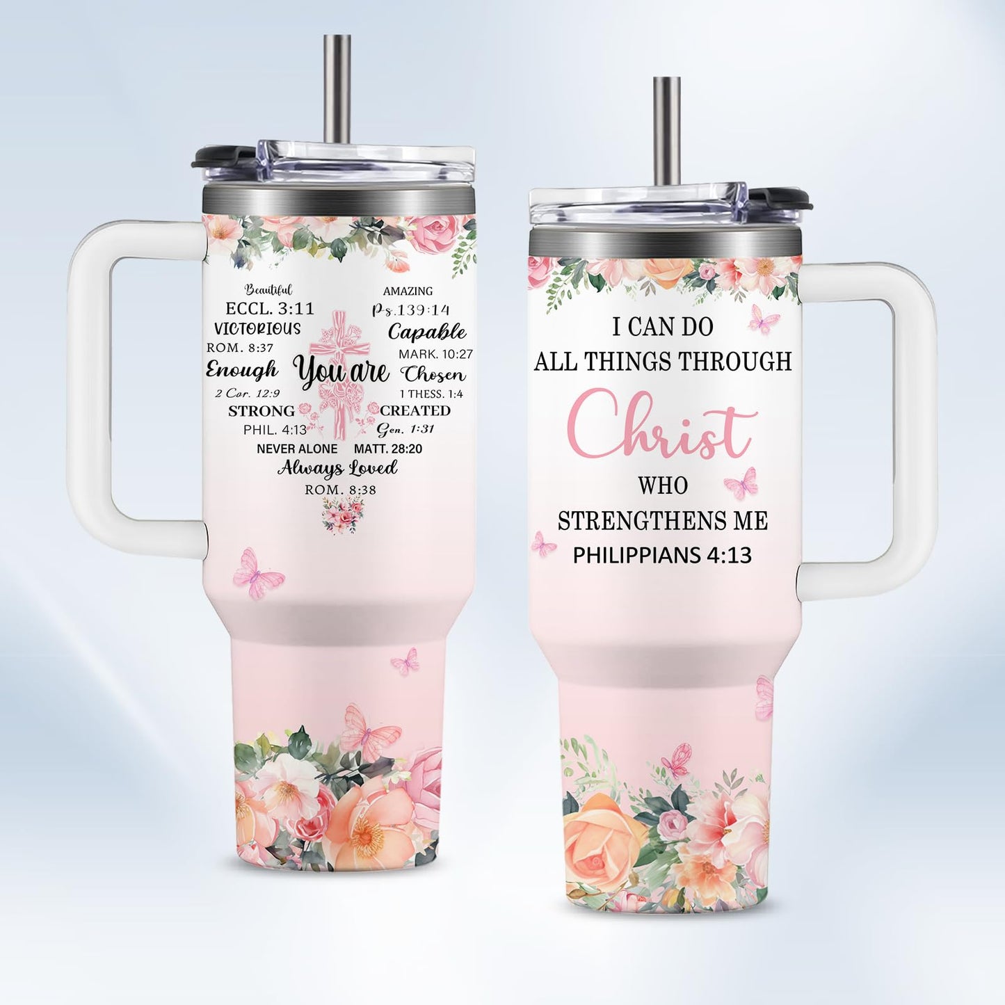 Christian Gifts for Women God Tumbler 40oz Pink Child of God Gifts Coffee Travel Cup - Inspirational Religious Birthday Catholic Spiritual Gift for Sister Friends, Baptism Confirmation Gift for Girls