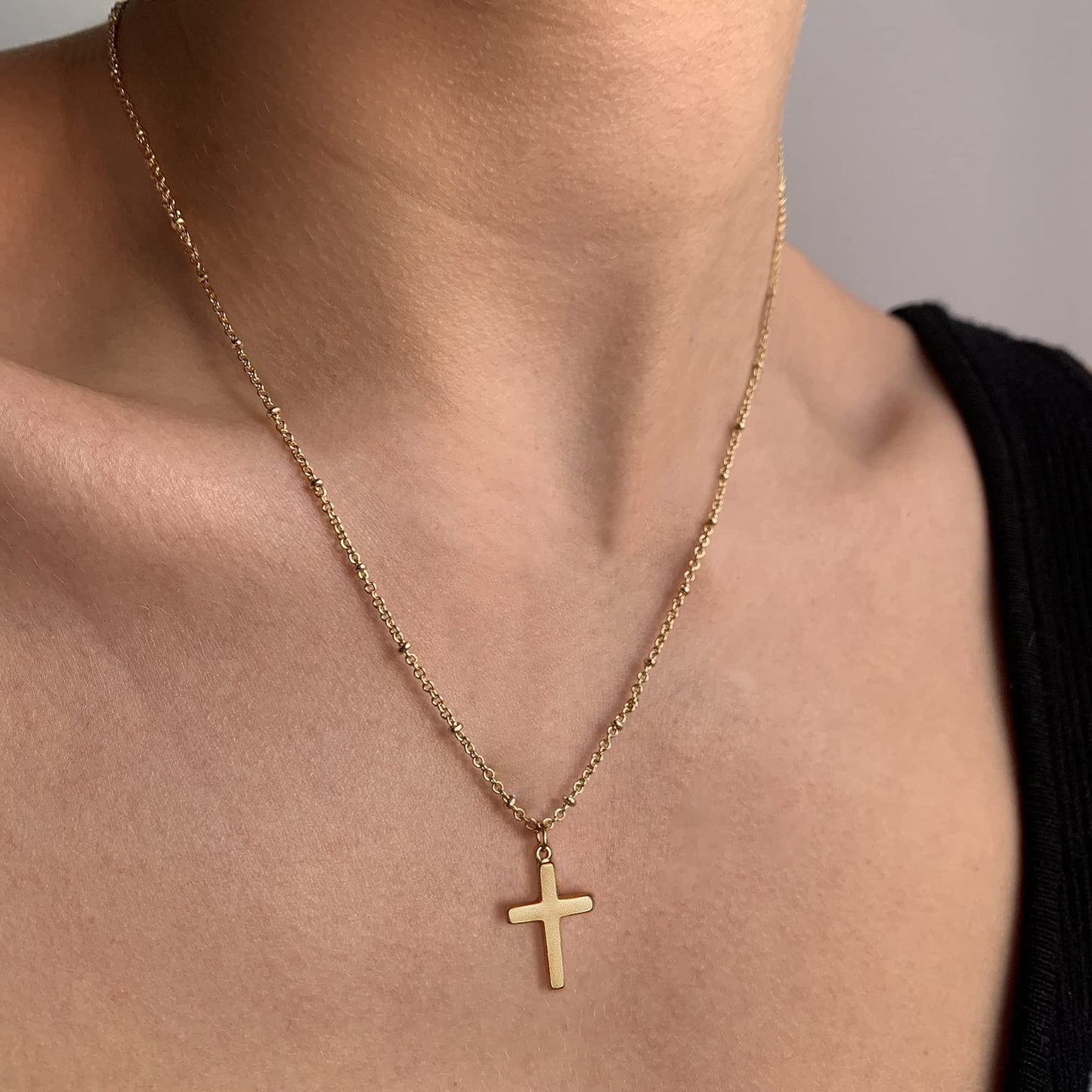 Tewiky Diamond Cross Necklace for women-Dainty 14k Gold Cubic Zirconia Pendant Necklaces Simple Gold Cross Pendant Necklace Cute Tiny Gold Jewelry
