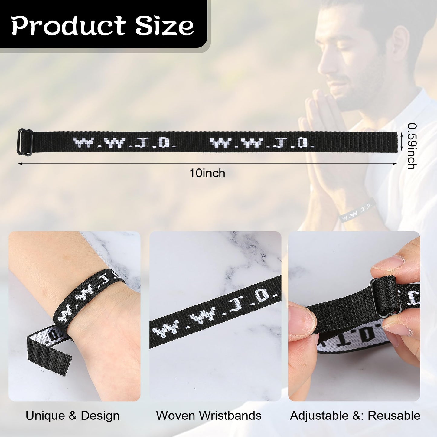 8PCS WWJD Christian Bracelet Pack for Women Men, Christian Jesus Gifts Adjustable Wristbands, WWJD Bracelets Bulk - What Would Jesus Do Bracelet