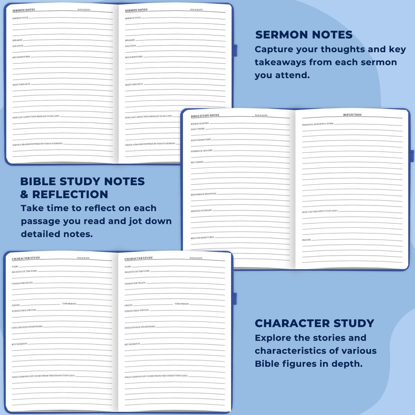 Bible Study Journal - Church Notes Notebook for Note Taking & Reflection - Guided Bible Study Notebook - Faith-Based Religious Gifts & Bible Study Supplies (Aquamarine)