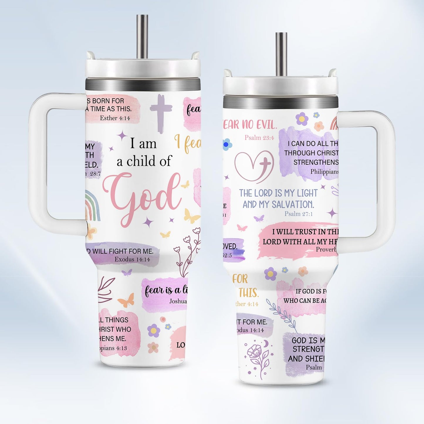 Christian Gifts for Women God Tumbler 40oz Pink Child of God Gifts Coffee Travel Cup - Inspirational Religious Birthday Catholic Spiritual Gift for Sister Friends, Baptism Confirmation Gift for Girls