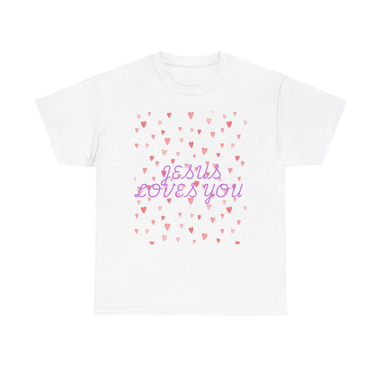 Jesus Loves You Heavy Cotton Tee - Unisex Heart Design T-Shirt for Faith and Inspiration