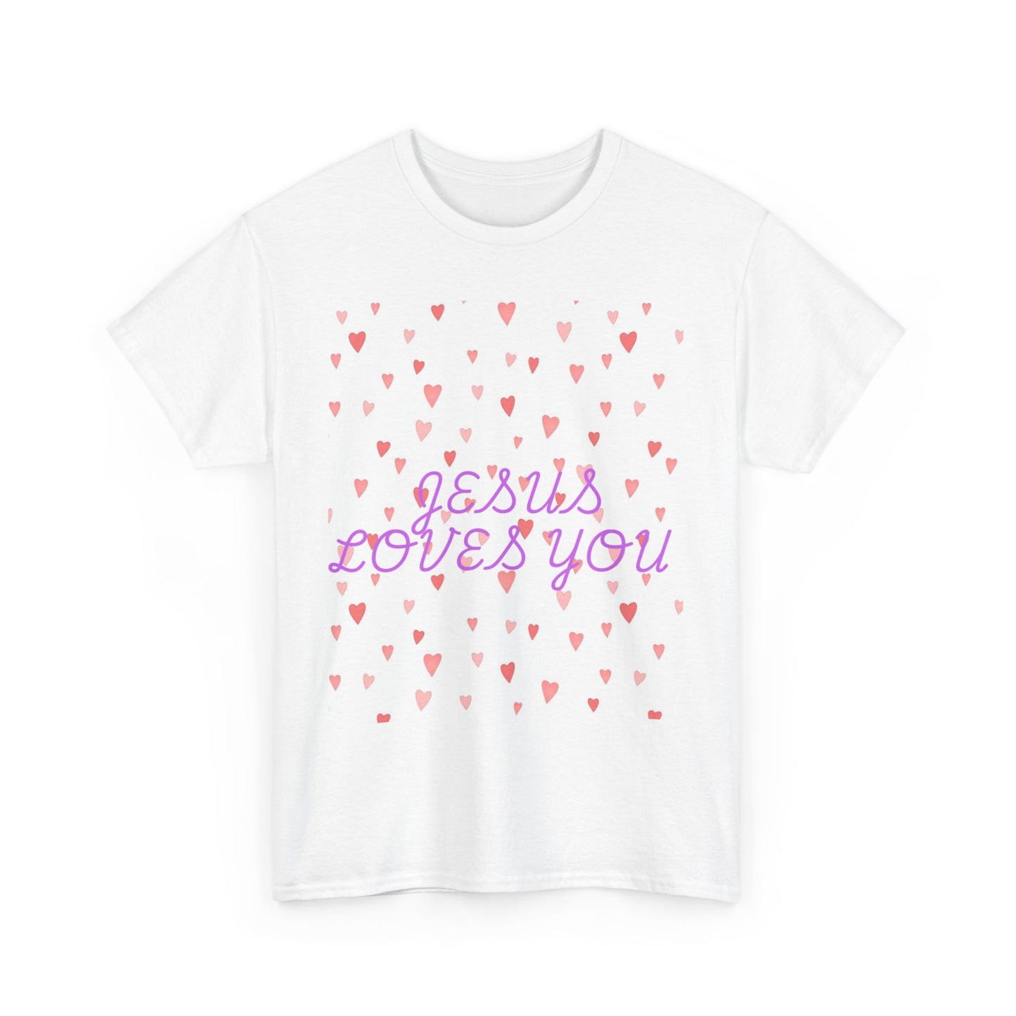 Jesus Loves You Heavy Cotton Tee - Unisex Heart Design T-Shirt for Faith and Inspiration