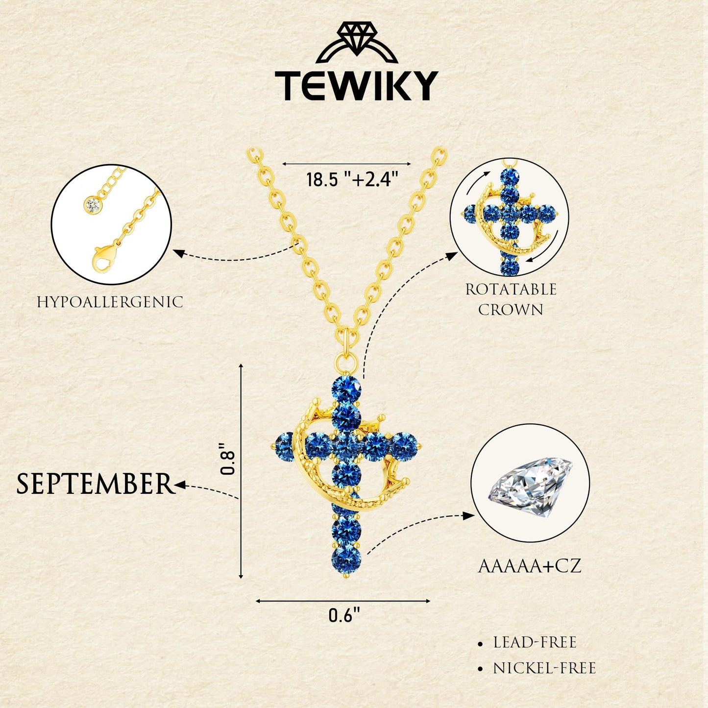 Tewiky Diamond Cross Necklace for women-Dainty 14k Gold Cubic Zirconia Pendant Necklaces Simple Gold Cross Pendant Necklace Cute Tiny Gold Jewelry