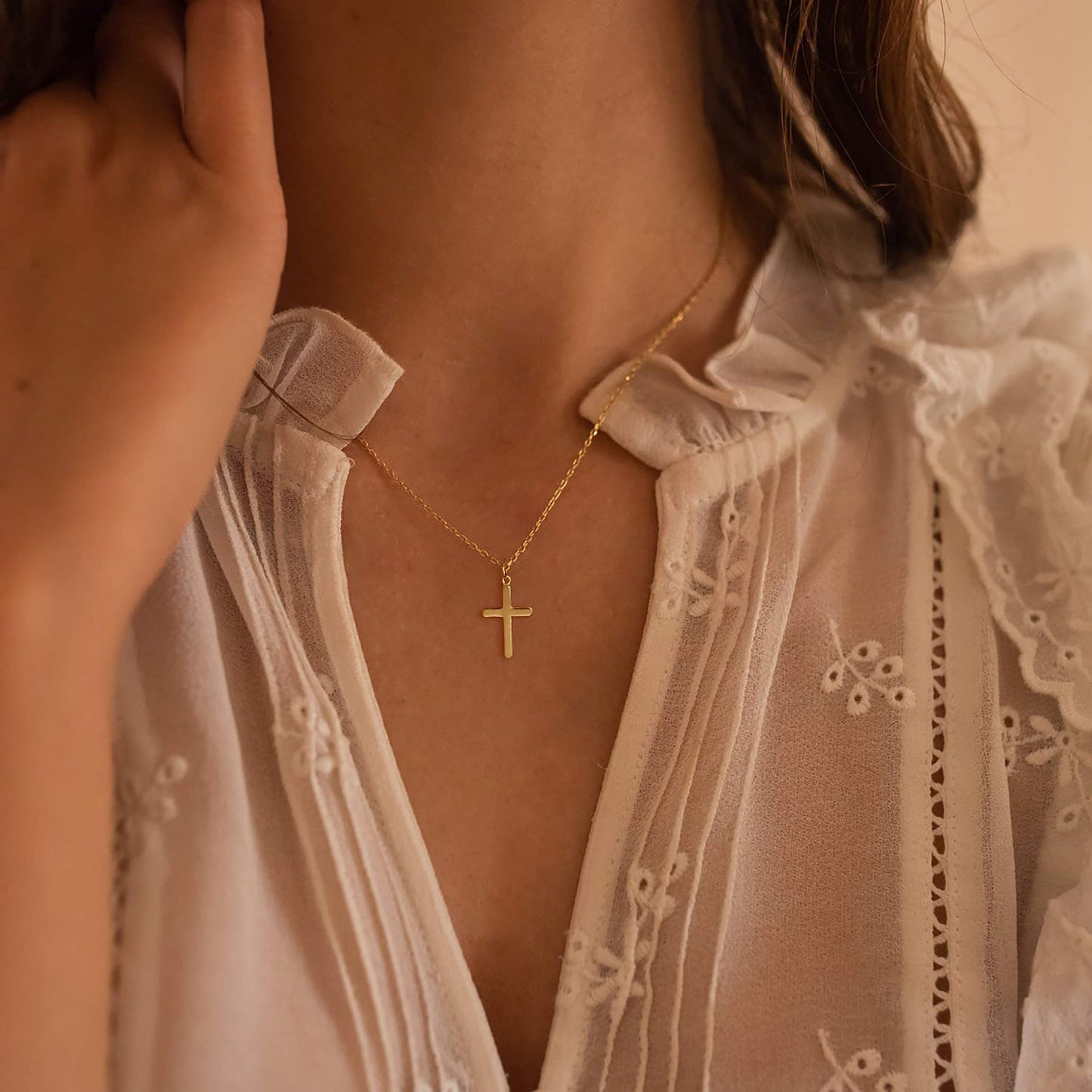 Tewiky Diamond Cross Necklace for women-Dainty 14k Gold Cubic Zirconia Pendant Necklaces Simple Gold Cross Pendant Necklace Cute Tiny Gold Jewelry