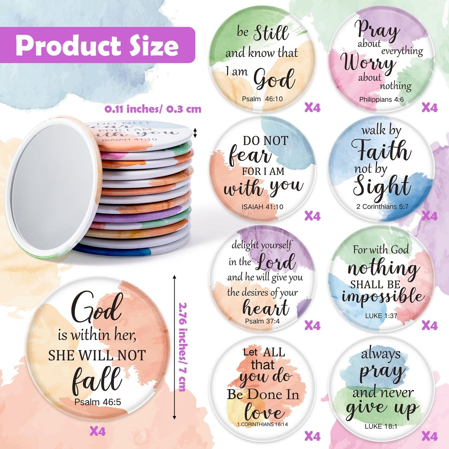 Y1tvei Christian Gifts Compact Mirror - 36Pcs Flower Cross God Say You are Bible Verse Mini Compact Mirrors Inspirational Small Portable Pocket Makeup Mirror for Purse Church Party Favors for Women